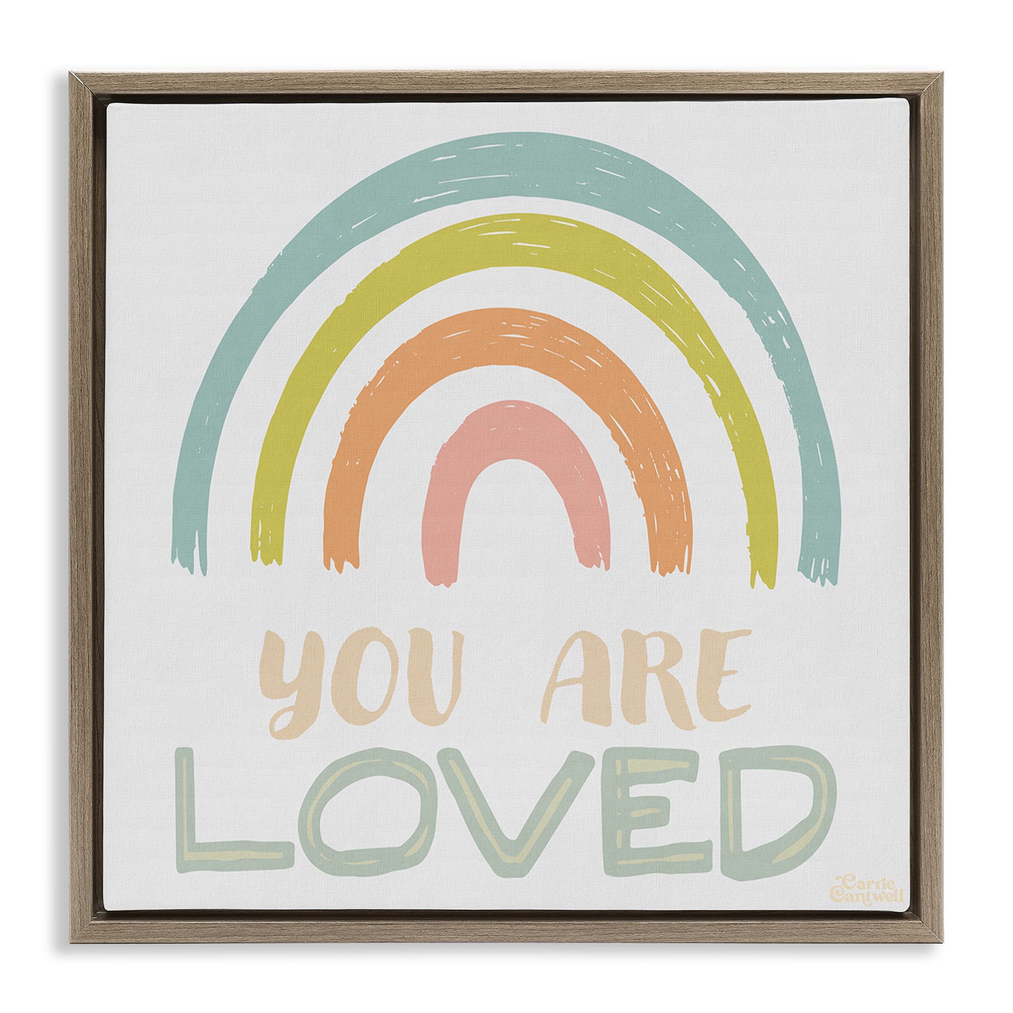 Stupell Industries You Are Loved Rainbow Text & Numbers Painting Brown Floater Framed Canvas Art Print Wall Art, 25 x 25