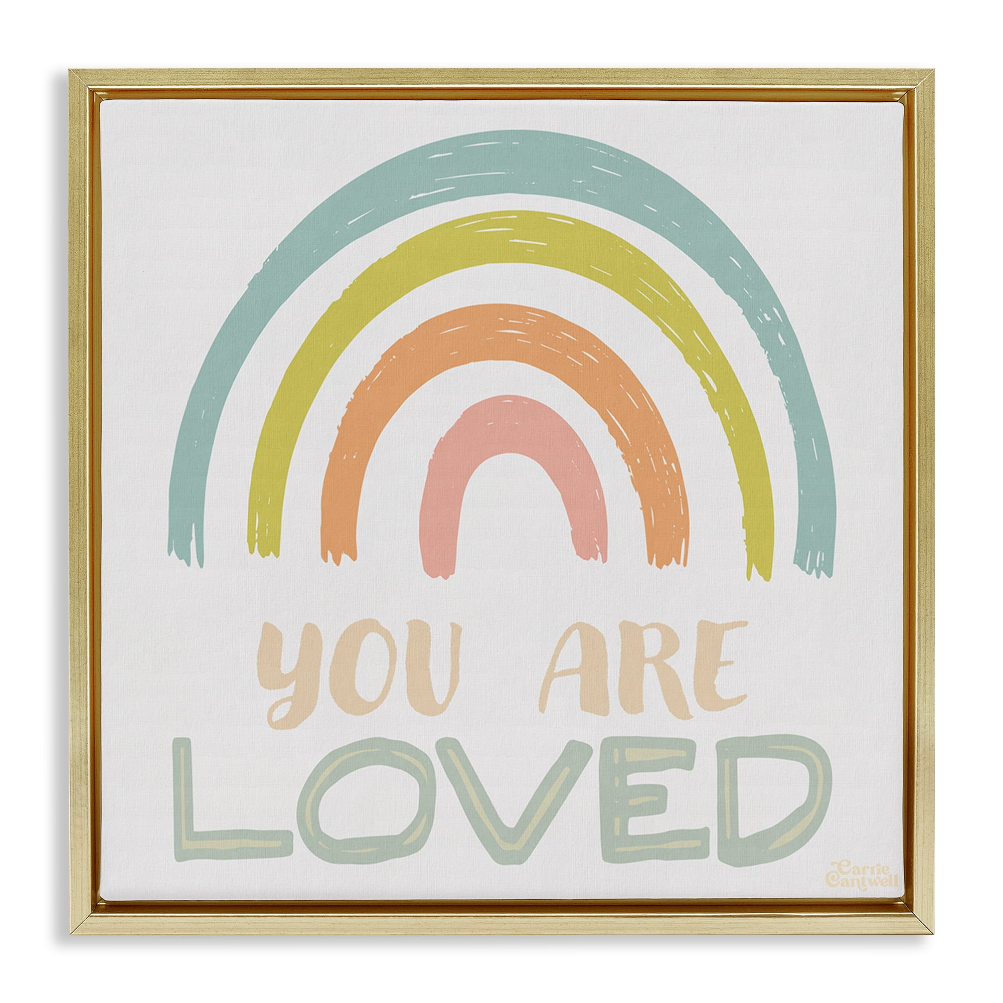 Stupell Industries You Are Loved Rainbow Text & Numbers Painting Gold Floater Framed Canvas Art Print Wall Art, 25 x 25