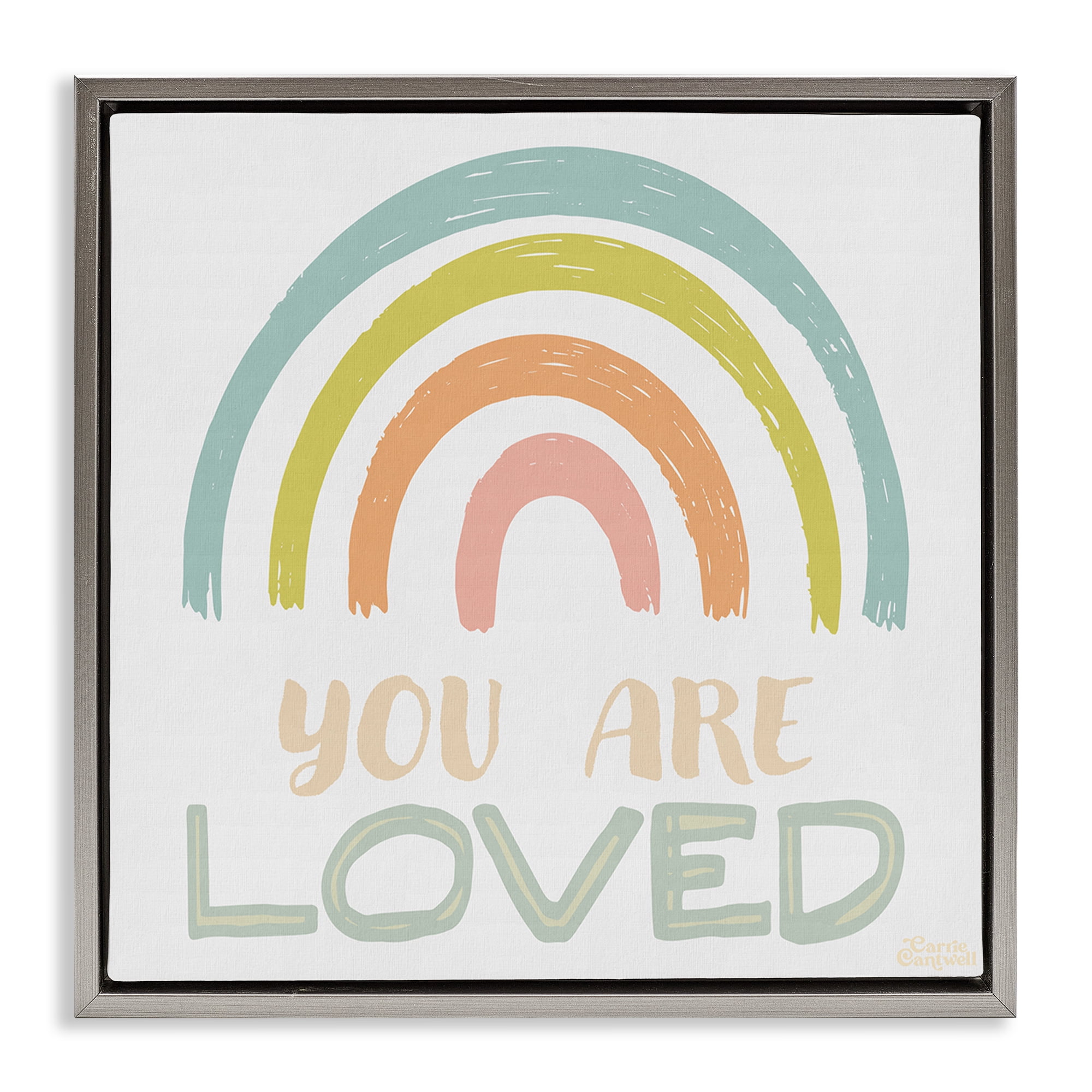 Stupell Industries You Are Loved Rainbow Text & Numbers Painting Gray Floater Framed Canvas Art Print Wall Art, 25 x 25