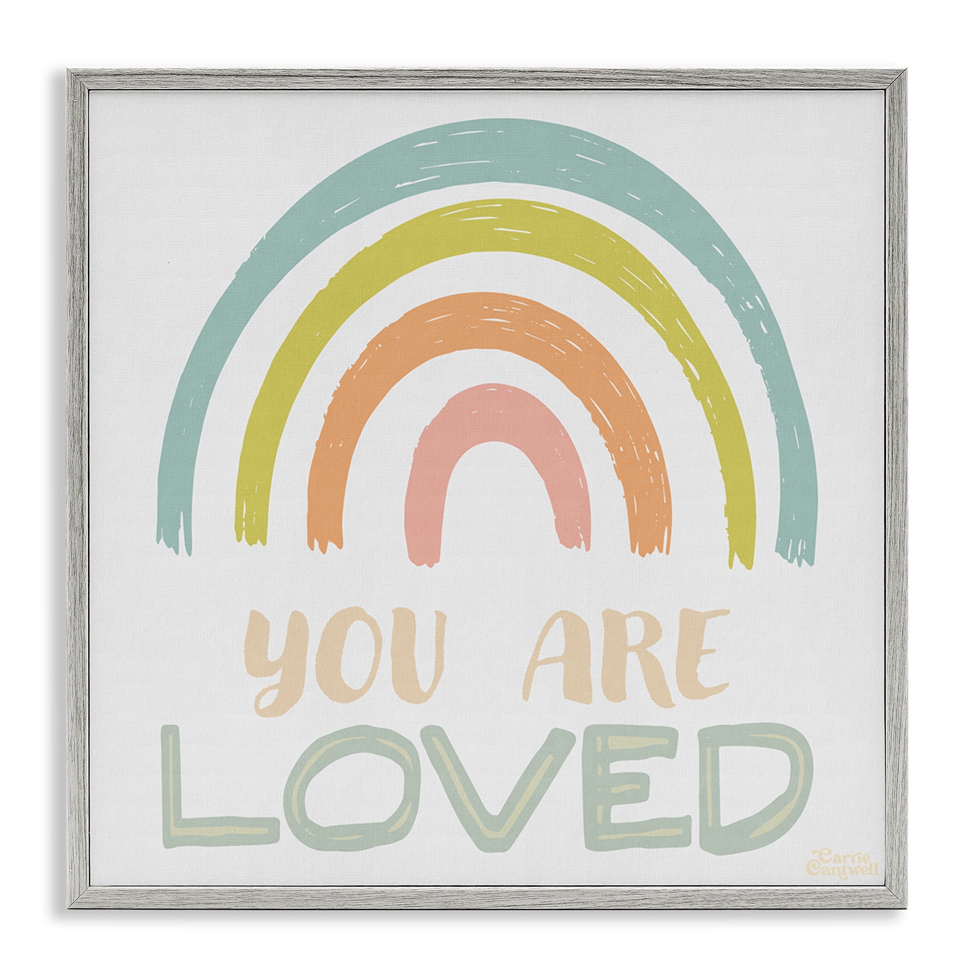 Stupell Industries You Are Loved Rainbow Text & Numbers Painting Gray Framed Art Print Wall Art, 12 x 12