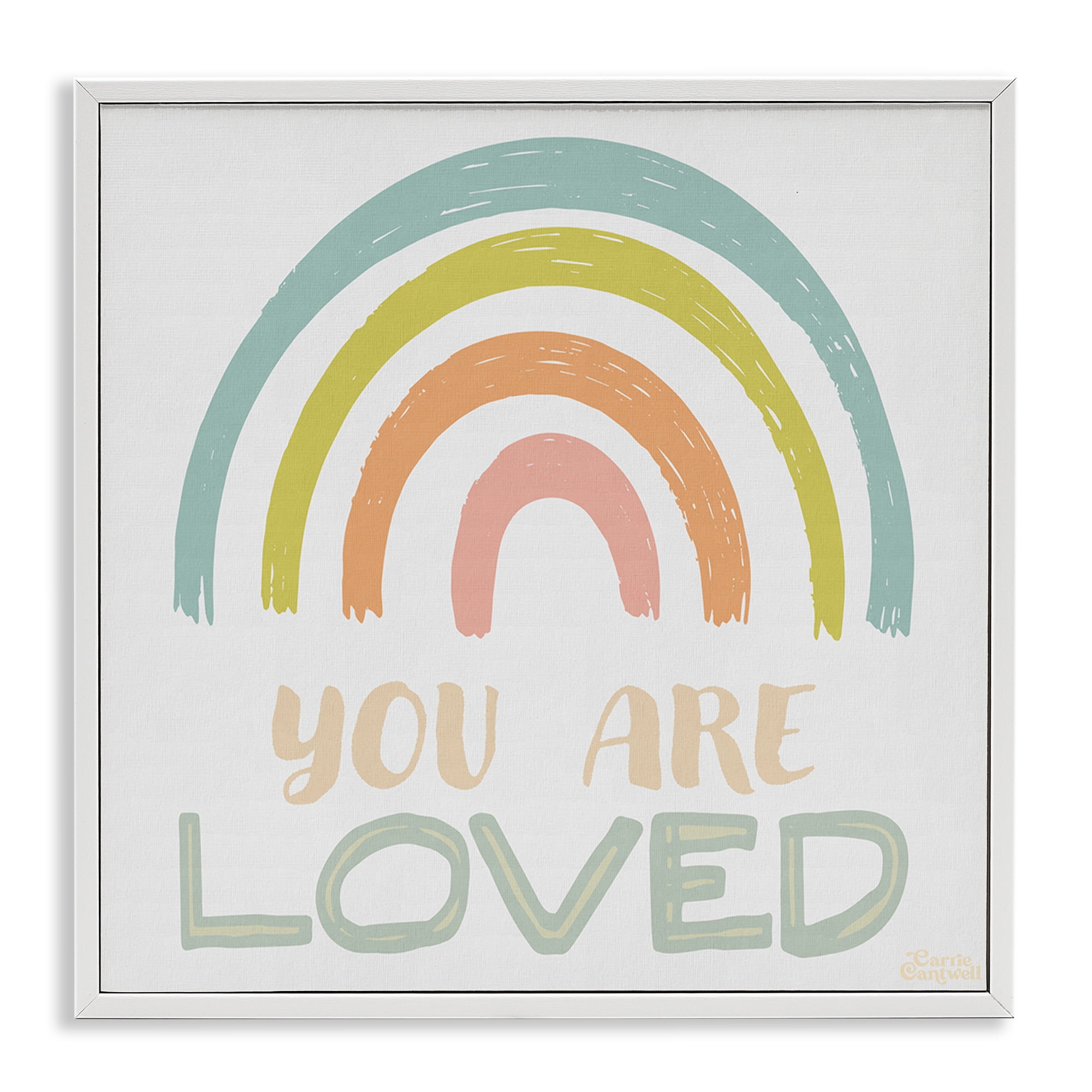 Stupell Industries You Are Loved Rainbow Text & Numbers Painting White Framed Art Print Wall Art, 12 x 12