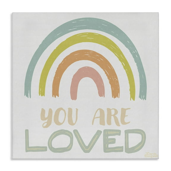 Stupell Industries You Are Loved Rainbow Text & Numbers Painting Wrapped Canvas Art Print Wall Art, 17 x 17