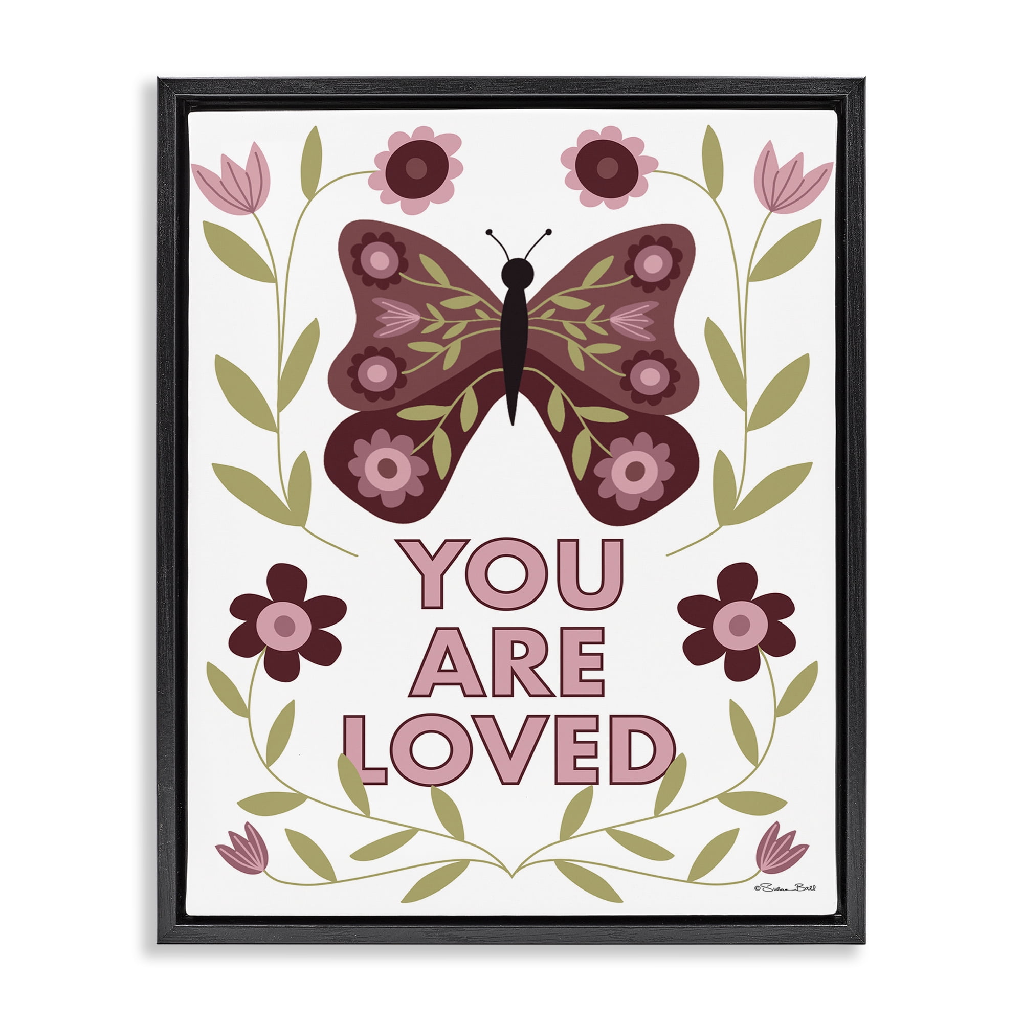Stupell Industries You Are Loved Symmetrical Black Framed Floater Canvas Wall Art, design by Susan Ball