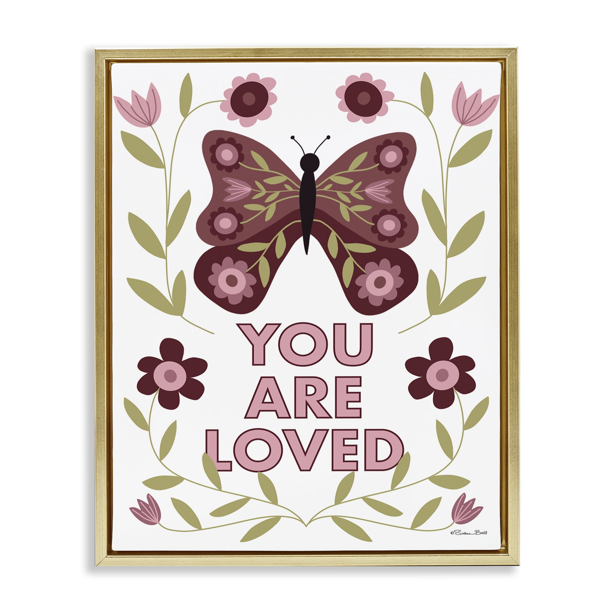 Stupell Industries You Are Loved Symmetrical Gold Framed Floater Canvas Wall Art, design by Susan Ball