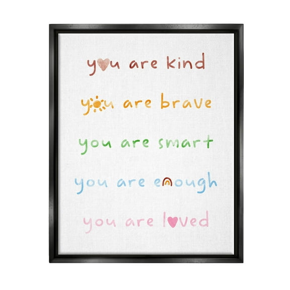 Stupell Industries You Are Loved Uplifting List Graphic Art Jet Black Floating Framed Canvas Print Wall Art, Design by Lil' Rue