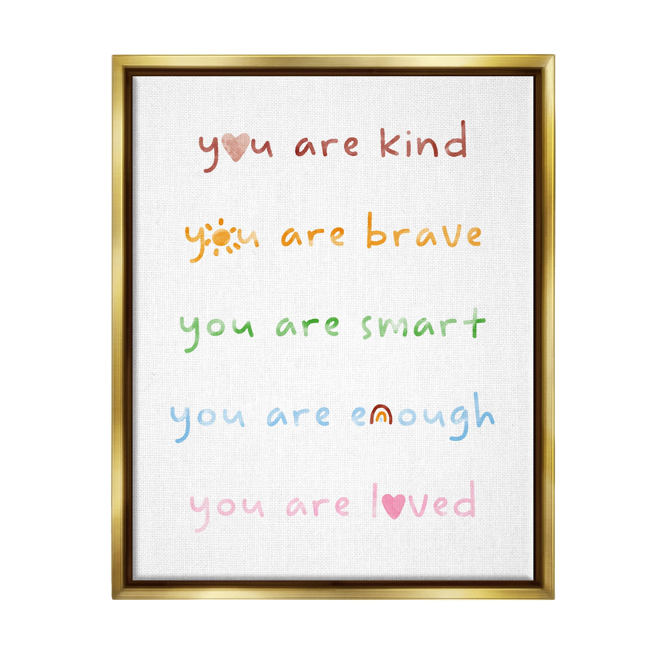 Stupell Industries You Are Loved Uplifting List Graphic Art Metallic Gold Floating Framed Canvas Print Wall Art, Design by Lil' Rue