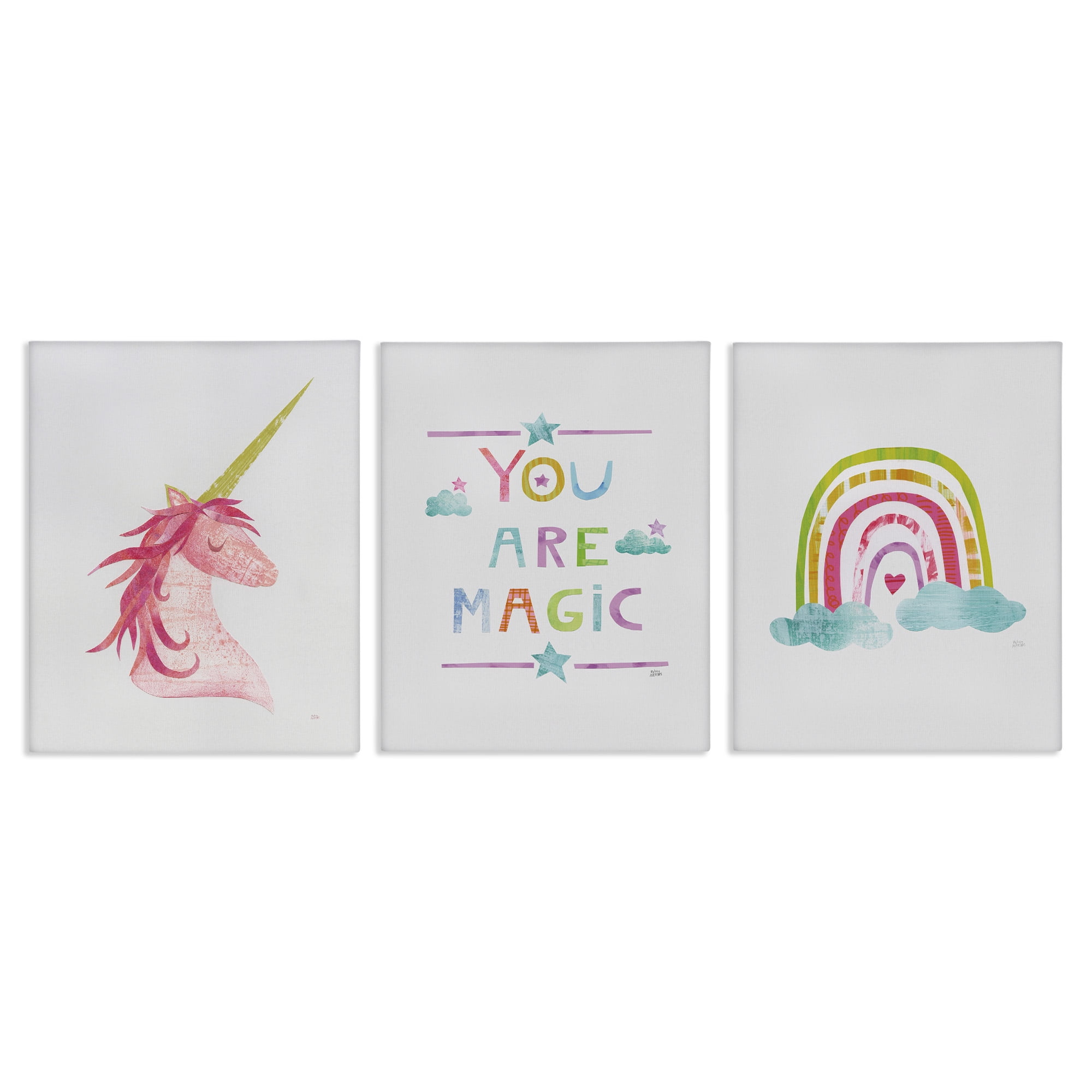 Stupell Industries You Are Magic Rainbow & Unicorn Art for Kids Painting Gallery Wrapped Canvas Art Print Wall Art, 24 x 30, Set of 3