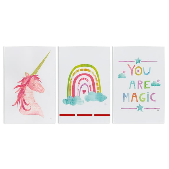 Stupell Industries You Are Magic Rainbow & Unicorn Art for Kids Painting Unframed Art Print Wall Art, 13 x 19, Set of 3