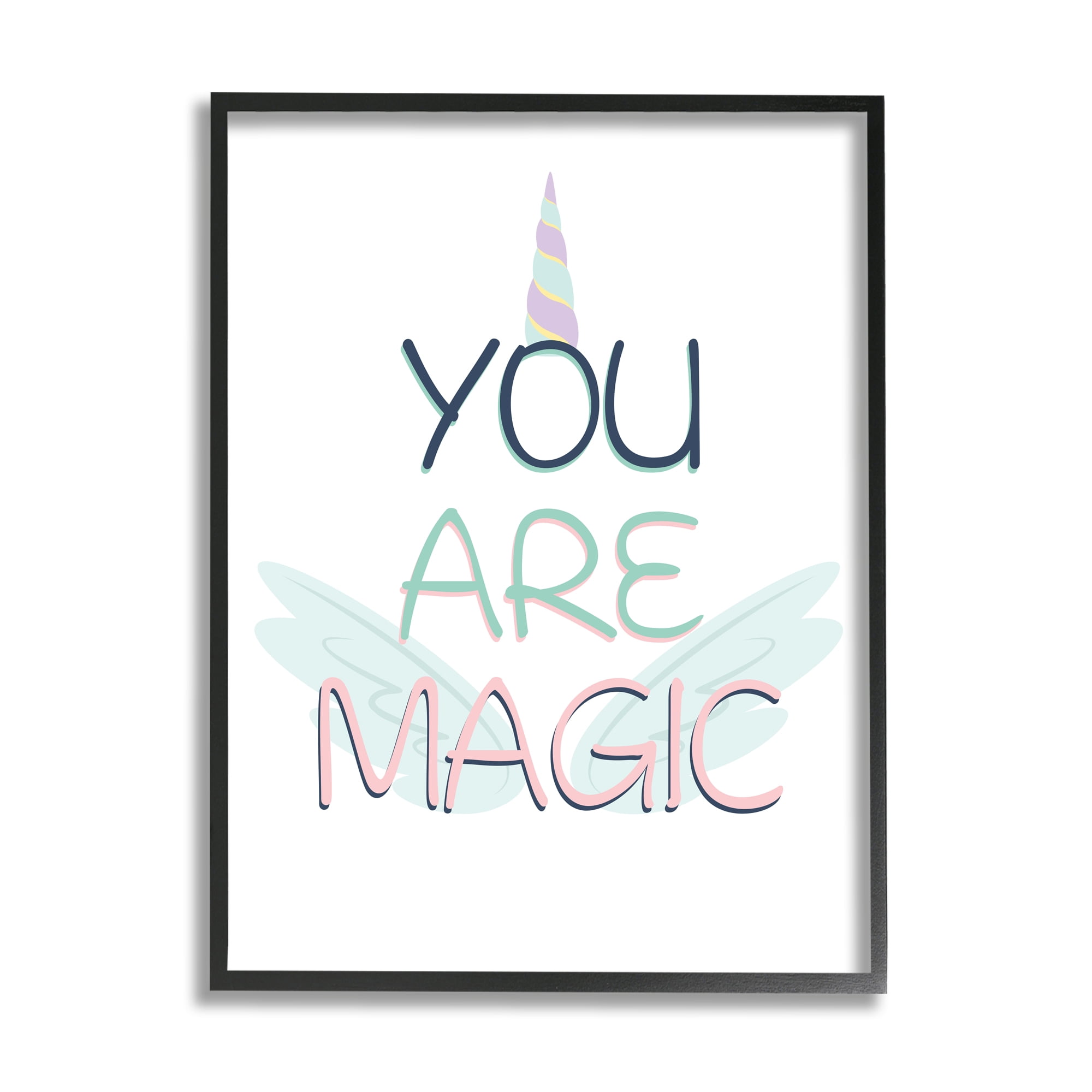 Stupell Industries You Are Magic Sentiment Unicorn Horn and Wings Inspirational Painting Black Framed Art Print Wall Art, 11 x 14