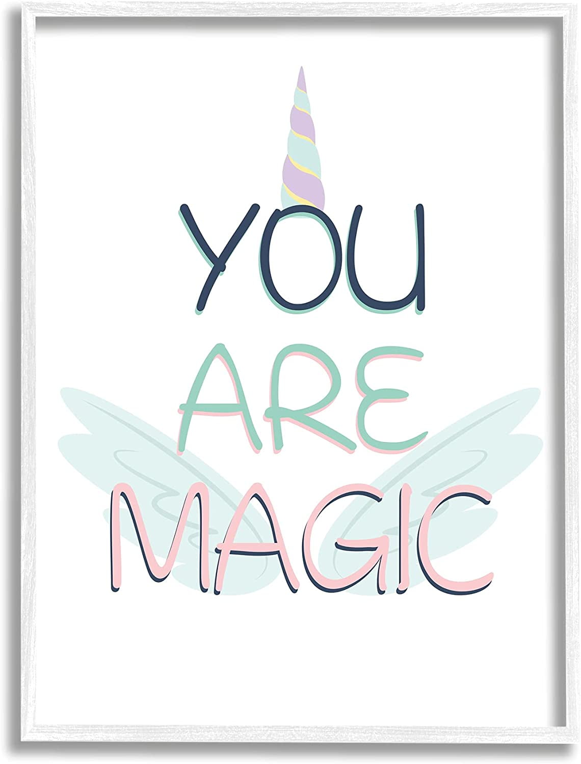Stupell Industries You Are Magic Sentiment Unicorn Horn and Wings Inspirational Painting White Framed Art Print Wall Art, 11 x 14