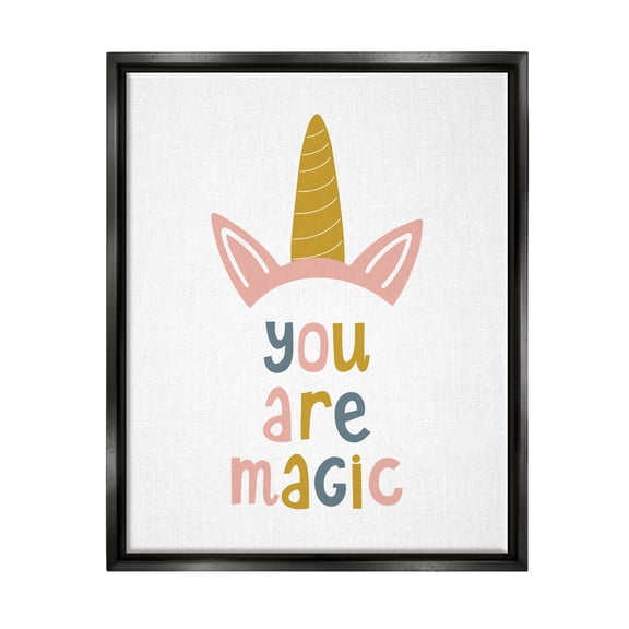 Stupell Industries You Are Magic Unicorn Horn Fairy Tales & Fantasy Painting Black Floater Framed Canvas Art Print Wall Art, 17 x 21