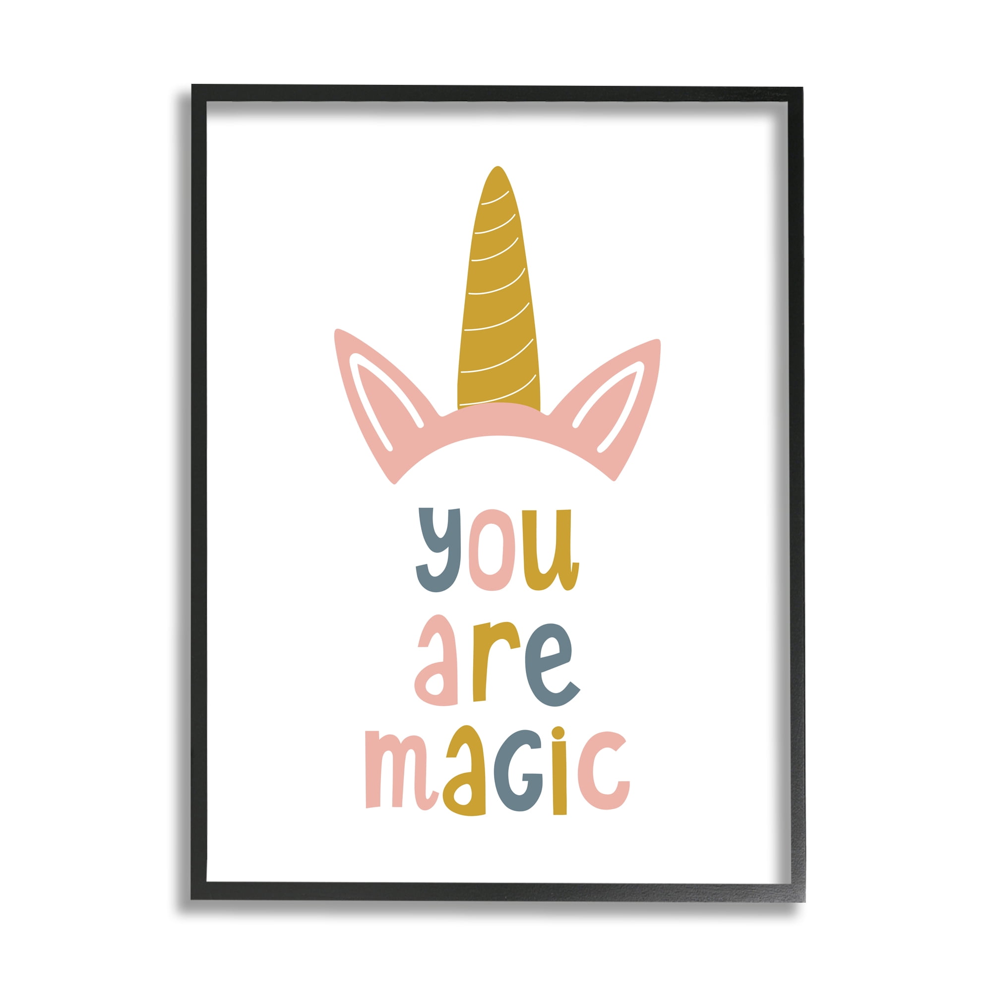 Stupell Industries You Are Magic Unicorn Horn Fairy Tales & Fantasy Painting Black Framed Art Print Wall Art, 24 x 30