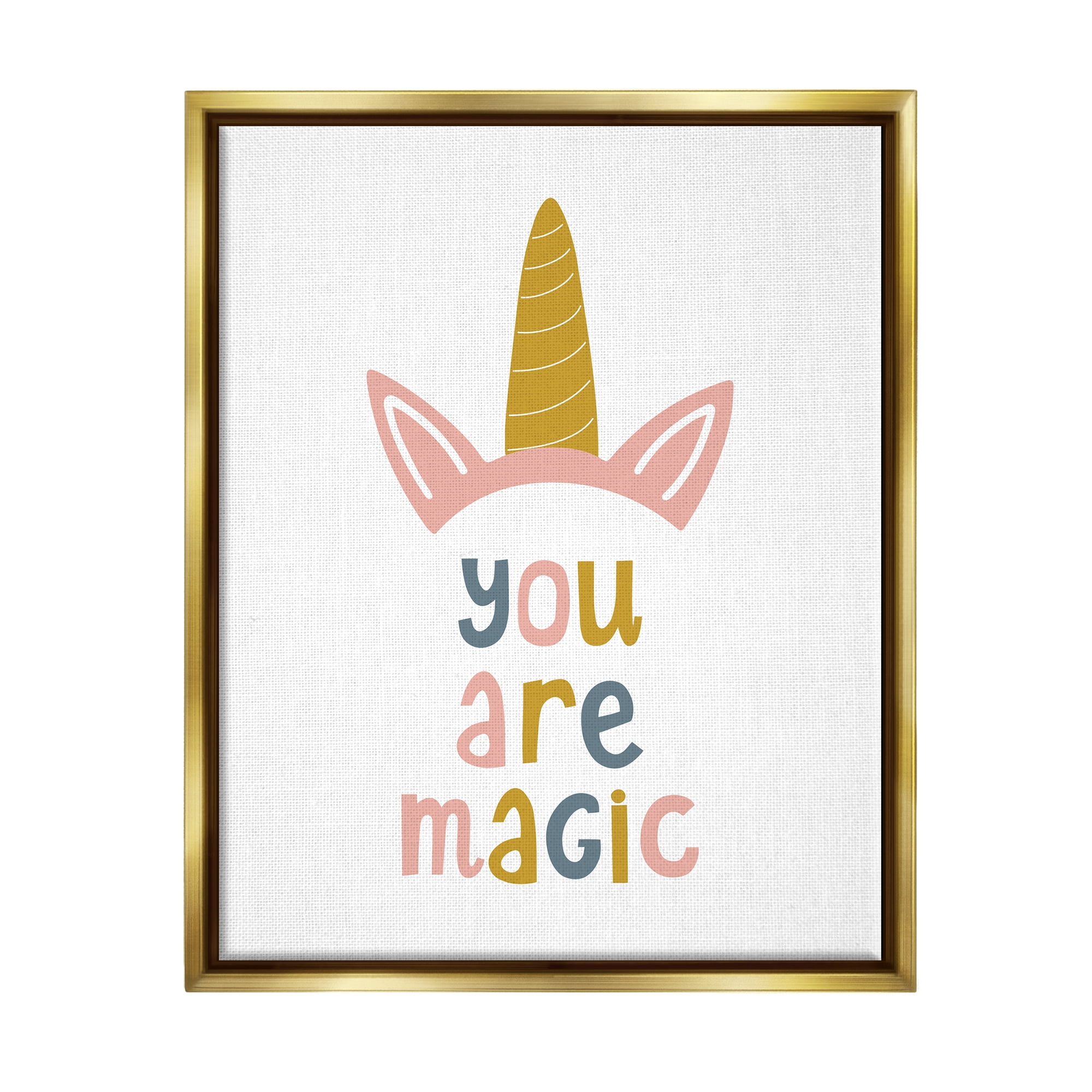 Stupell Industries You Are Magic Unicorn Horn Fairy Tales & Fantasy Painting Gold Floater Framed Canvas Art Print Wall Art, 17 x 21
