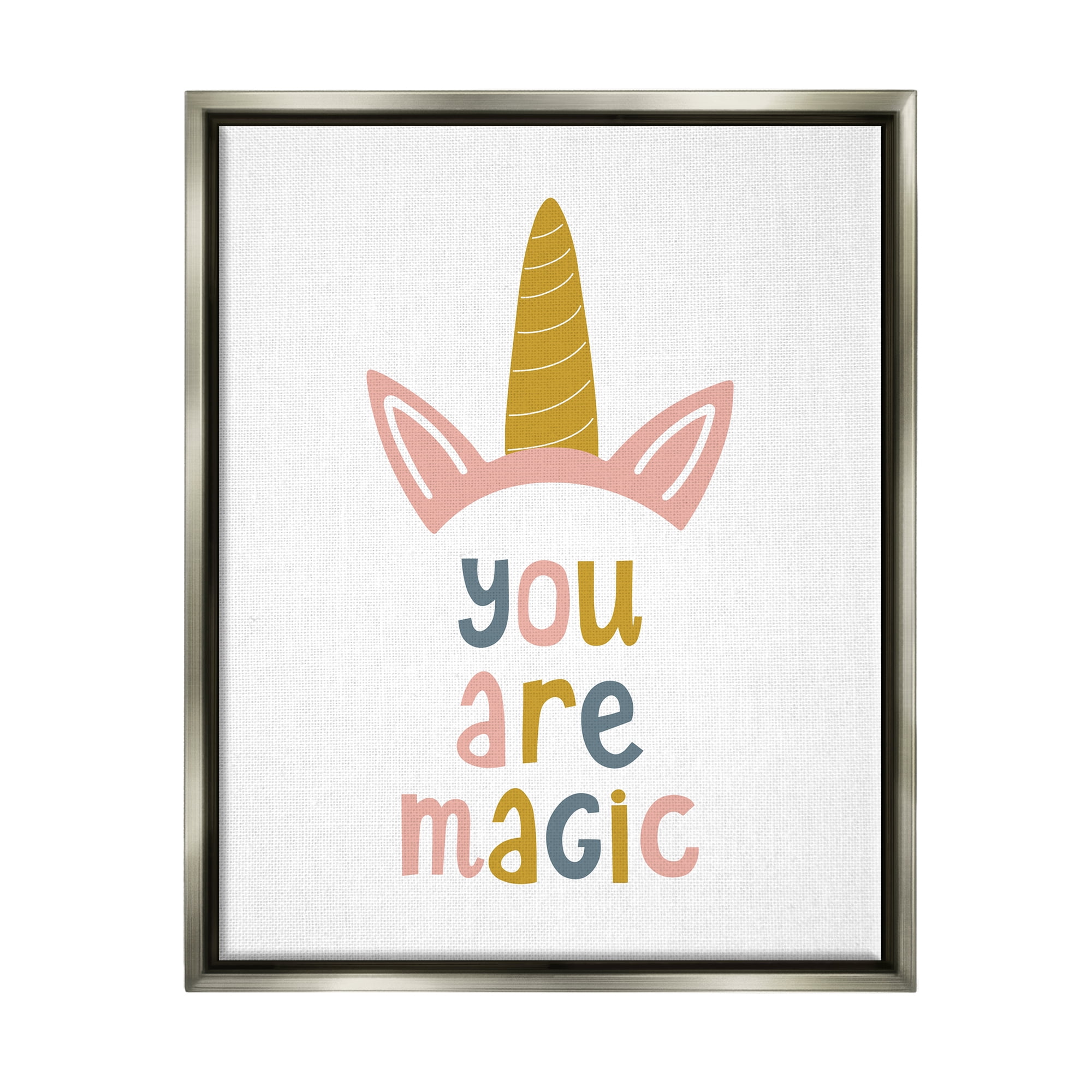 Stupell Industries You Are Magic Unicorn Horn Fairy Tales & Fantasy Painting Gray Floater Framed Canvas Art Print Wall Art, 25 x 31