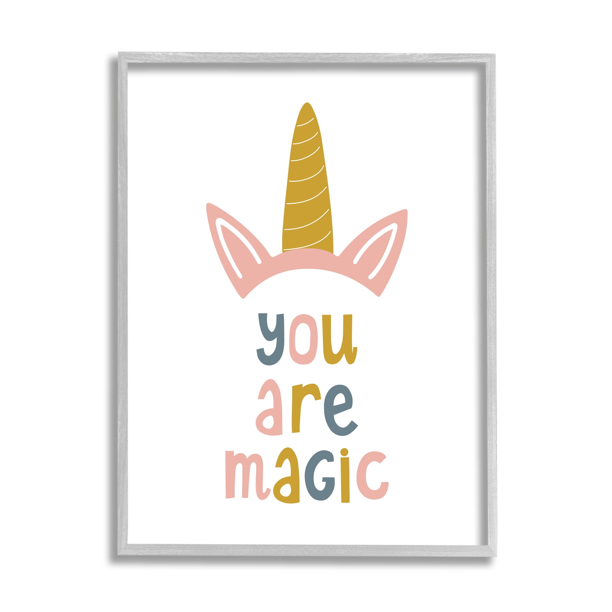 Stupell Industries You Are Magic Unicorn Horn Fairy Tales & Fantasy Painting Gray Framed Art Print Wall Art, 24 x 30