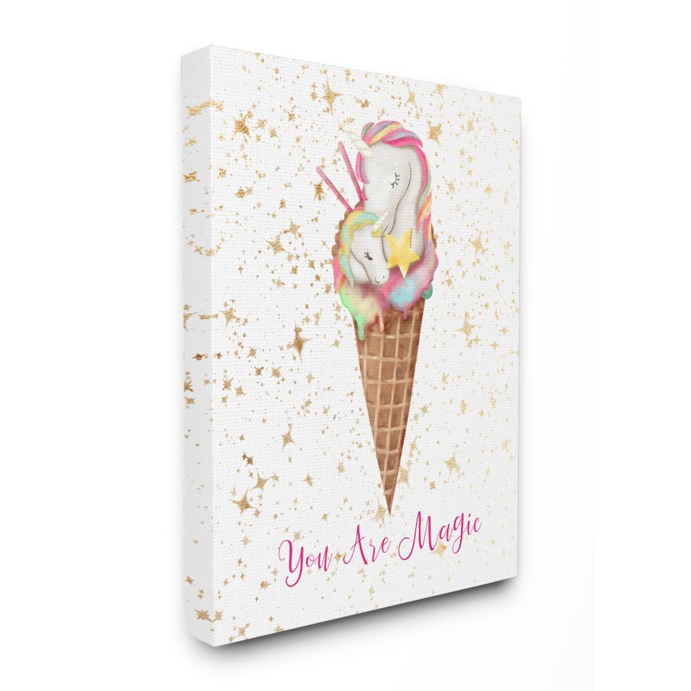 Stupell Industries You Are Magic Unicorn Ice Cream Cone Gold Pink Design Canvas Wall Art by Ziwei Li