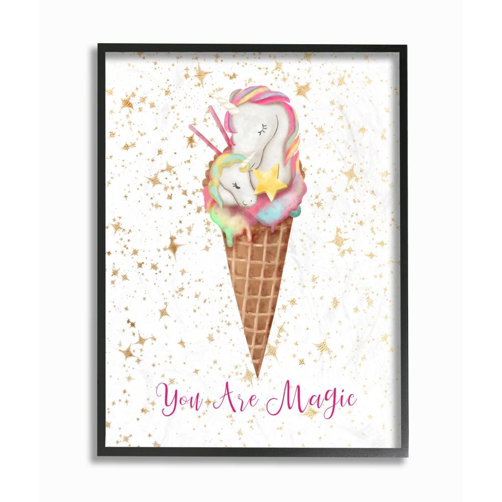 Stupell Industries You Are Magic Unicorn Ice Cream Cone Gold Pink Design Graphic Art Black Framed Art Print Wall Art, 11x14, by Ziwei Li
