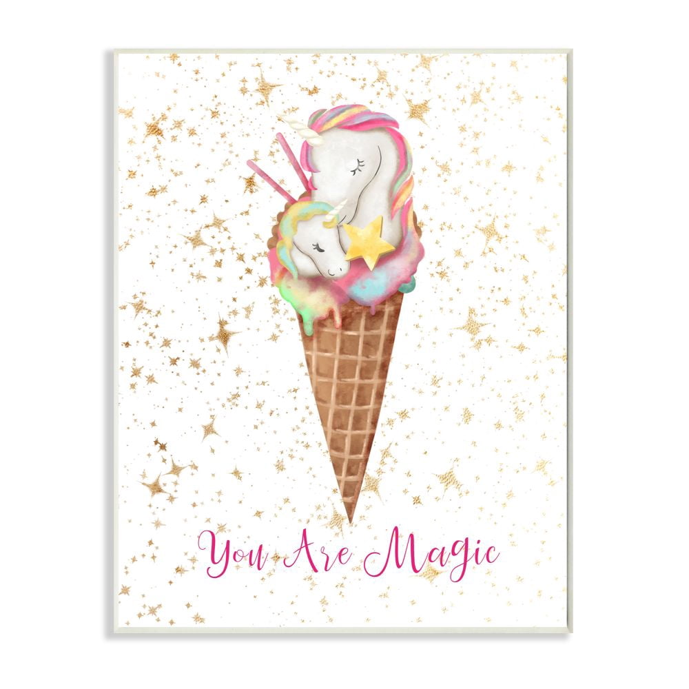 Stupell Industries You Are Magic Unicorn Ice Cream Cone Gold Pink Design Wall Plaque by Ziwei Li