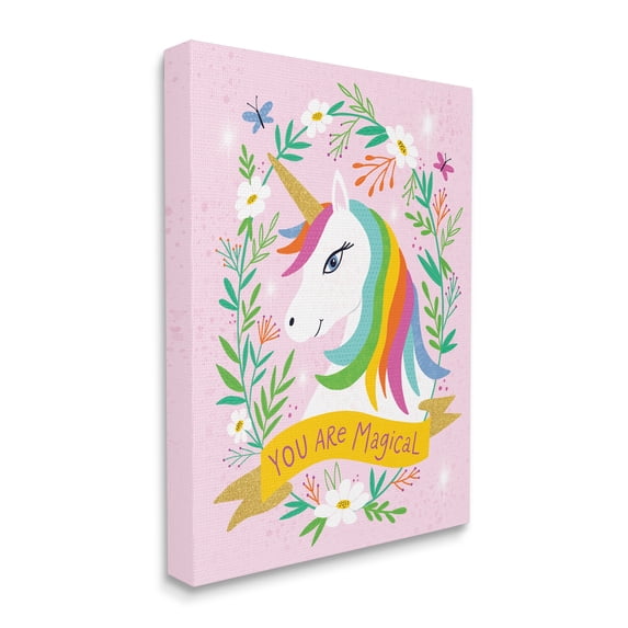 Stupell Industries You Are Magical Phrase Playful Kids Rainbow Unicorn Fairy Tales & Fantasy Painting Gallery Wrapped Canvas Print Wall Art, 16 x 20