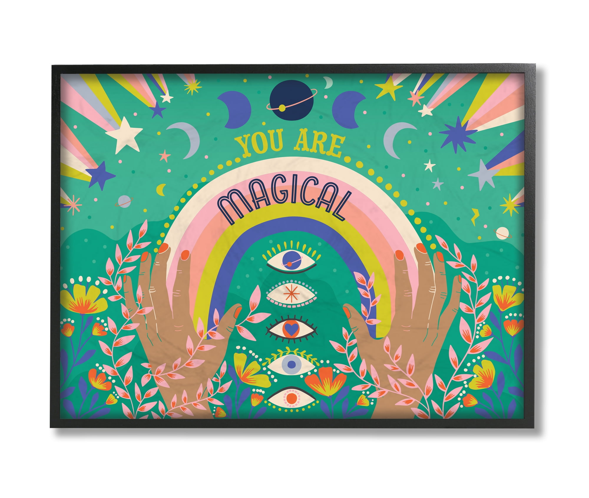 Stupell Industries You Are Magical Phrase Rainbow Under Constellations Black Framed, 16 x 20, Design by Caroline Alfreds