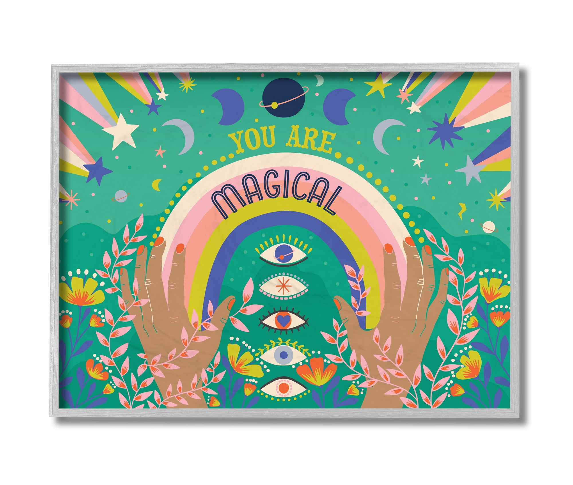 Stupell Industries You Are Magical Phrase Rainbow Under Constellations Grey Framed, 11 x 14, Design by Caroline Alfreds