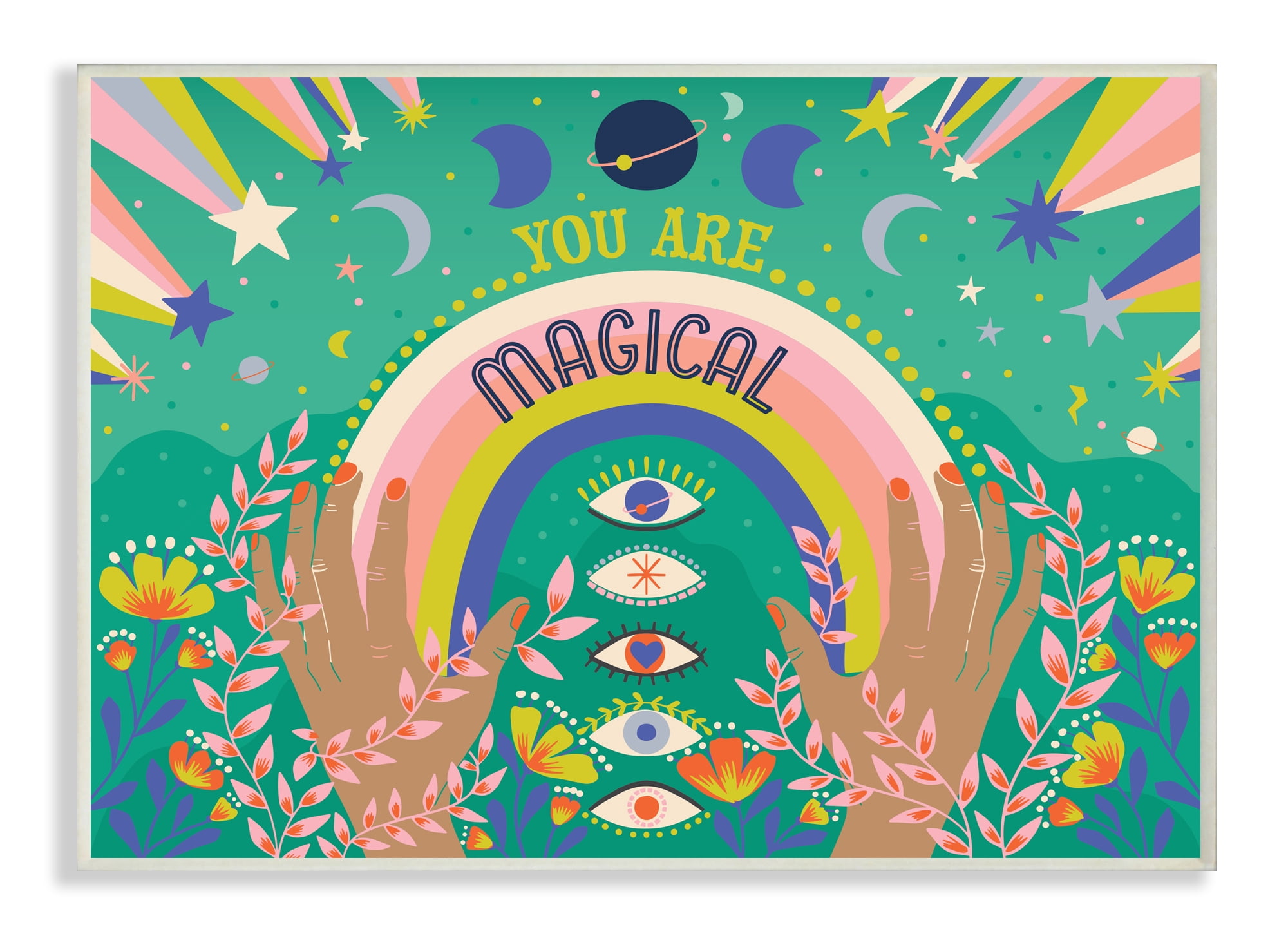 Stupell Industries You Are Magical Phrase Rainbow Under Constellations Wall Plaque, 10 x 15, Design by Caroline Alfreds