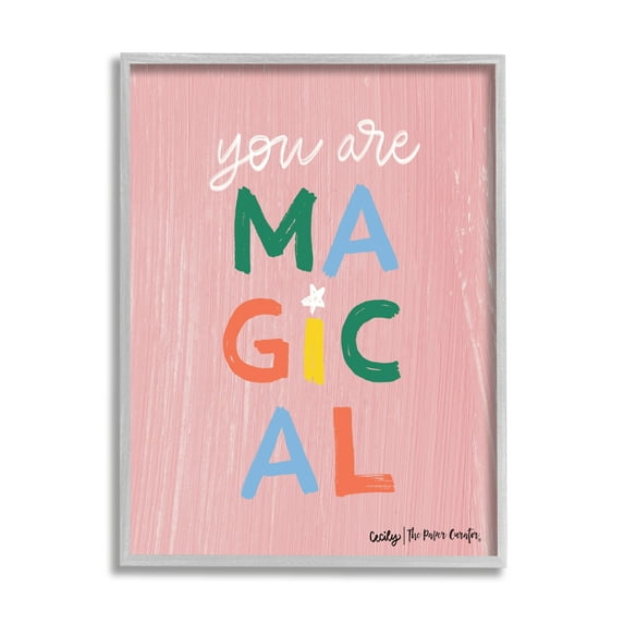 Stupell Industries You Are Magical Rainbow Letters Whimsical Paint Strokes Graphic Art Gray Framed Art Print Wall Art, Design by Cecily Moore