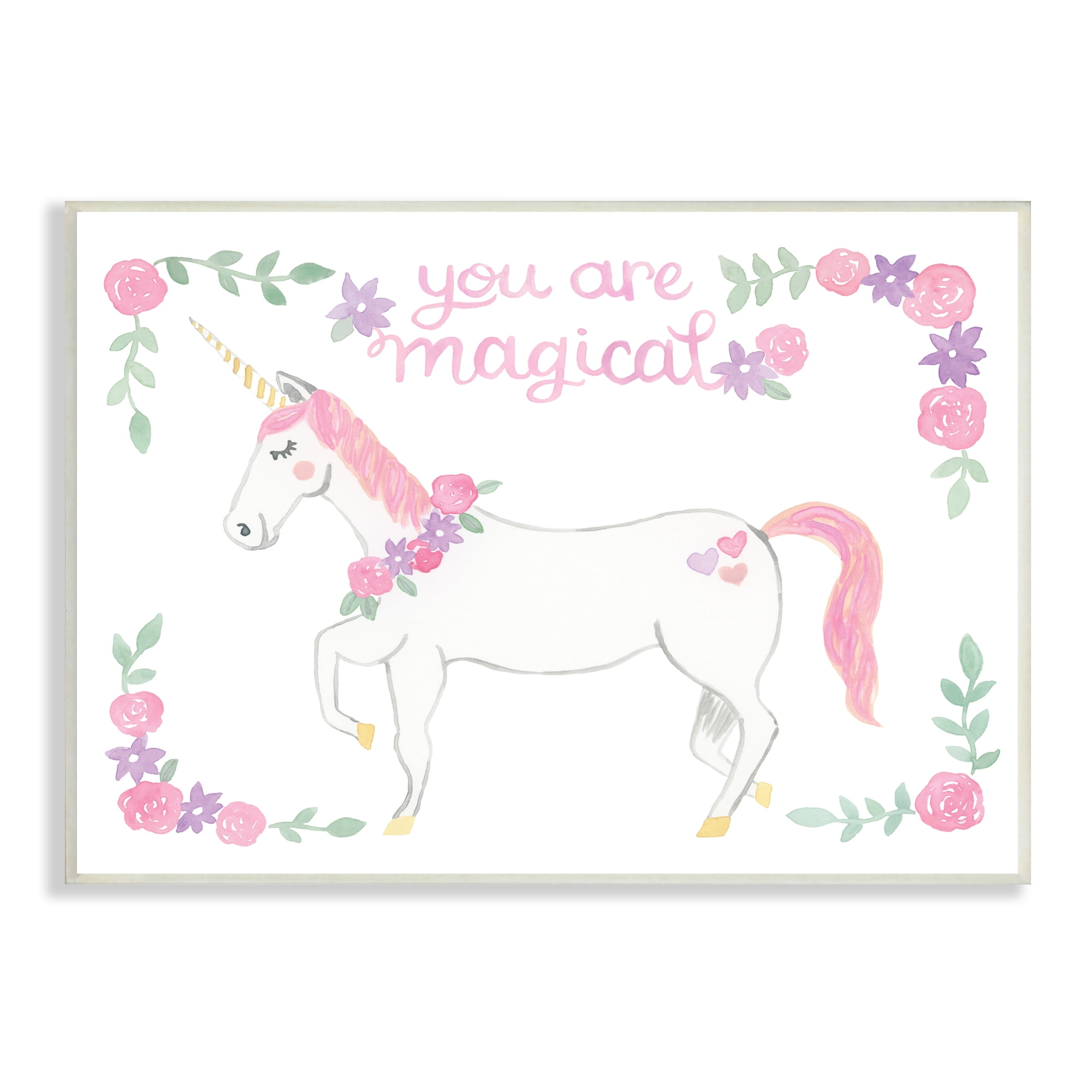 Stupell Industries You Are Magical Saying Pink Unicorn Floral Border , 19 x 13, Design by Heather Strianese