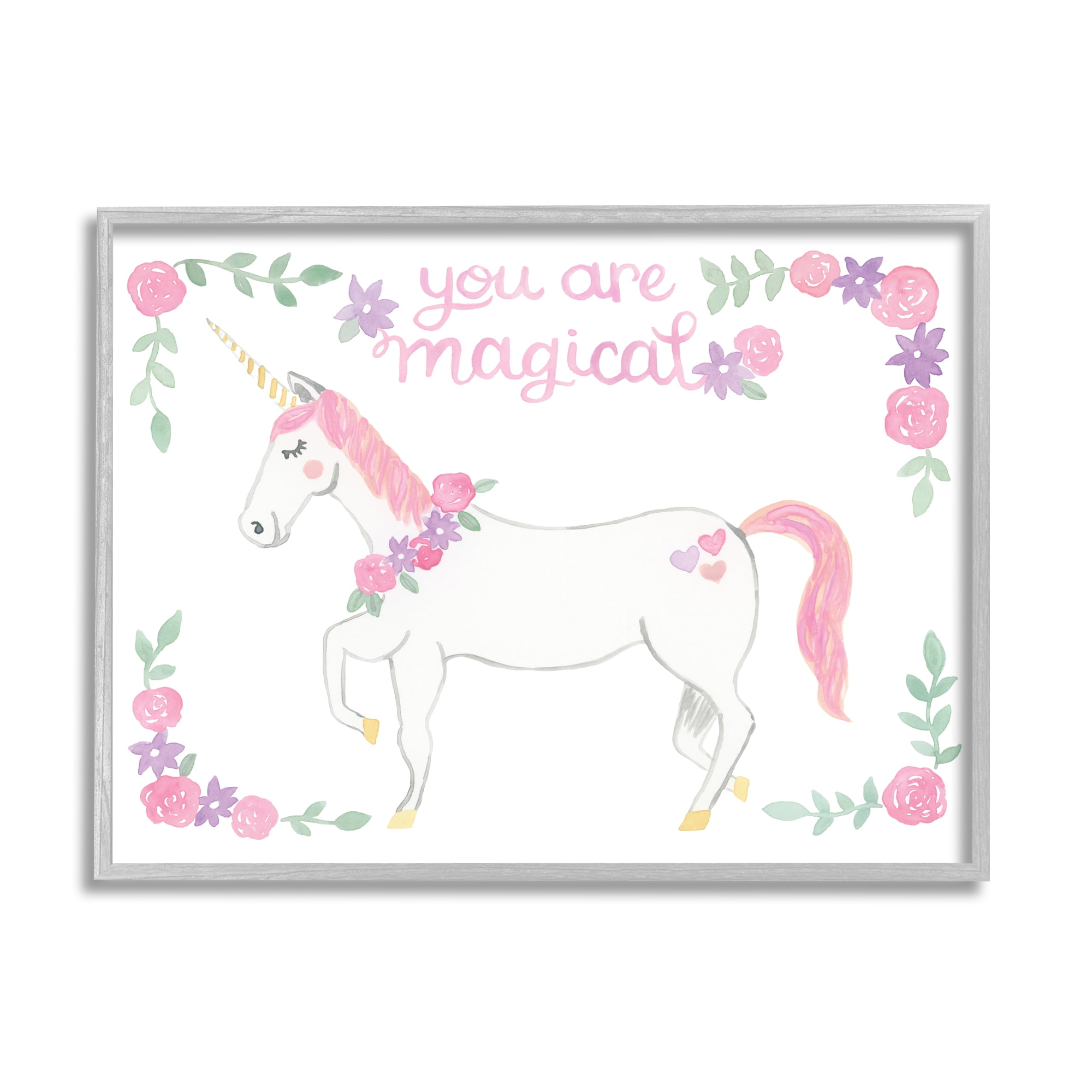Stupell Industries You Are Magical Saying Pink Unicorn Floral Border , 20 x 16, Design by Heather Strianese