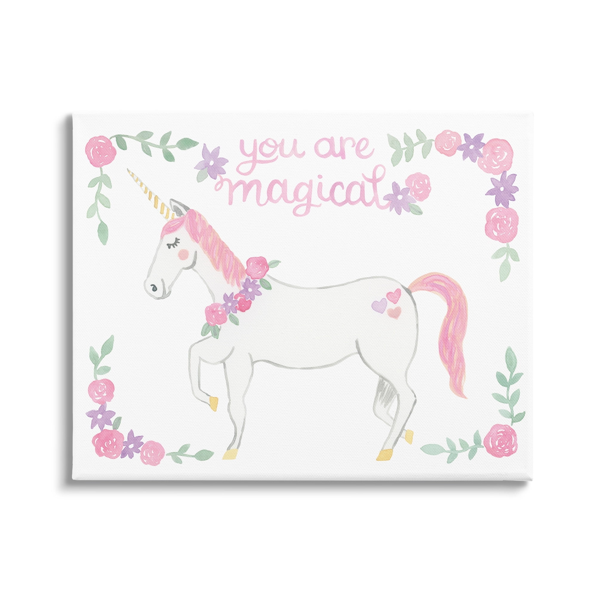 Stupell Industries You Are Magical Saying Pink Unicorn Floral Border , 30 x 24, Design by Heather Strianese