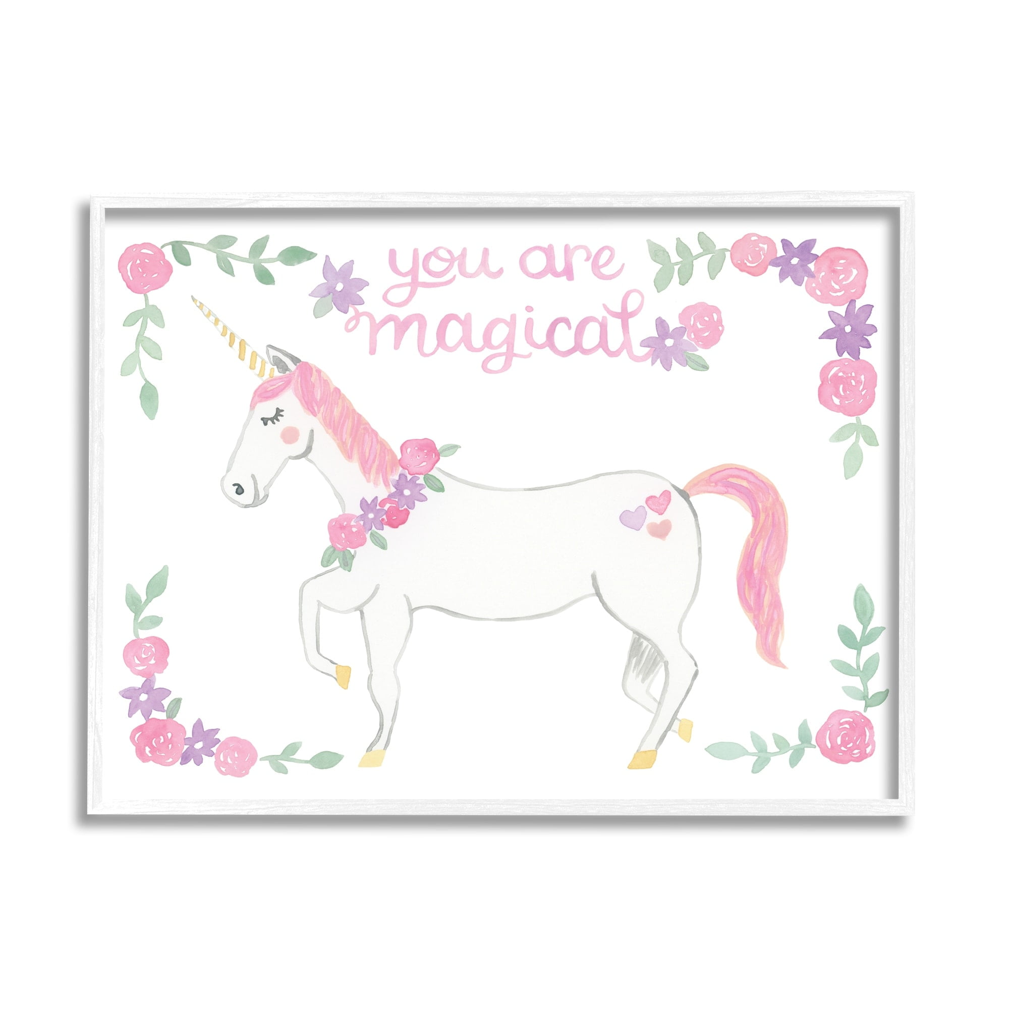 Stupell Industries You Are Magical Saying Pink Unicorn Floral Border , 30 x 24, Design by Heather Strianese