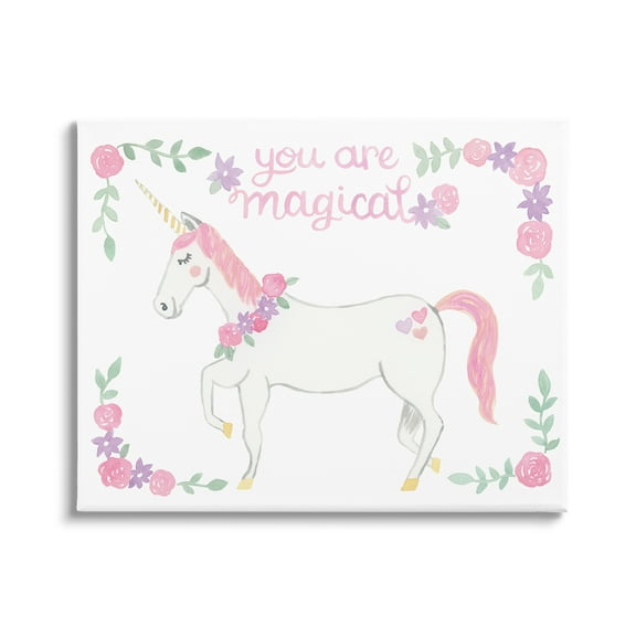 Stupell Industries You Are Magical Saying Pink Unicorn Floral Border , 48 x 36, Design by Heather Strianese