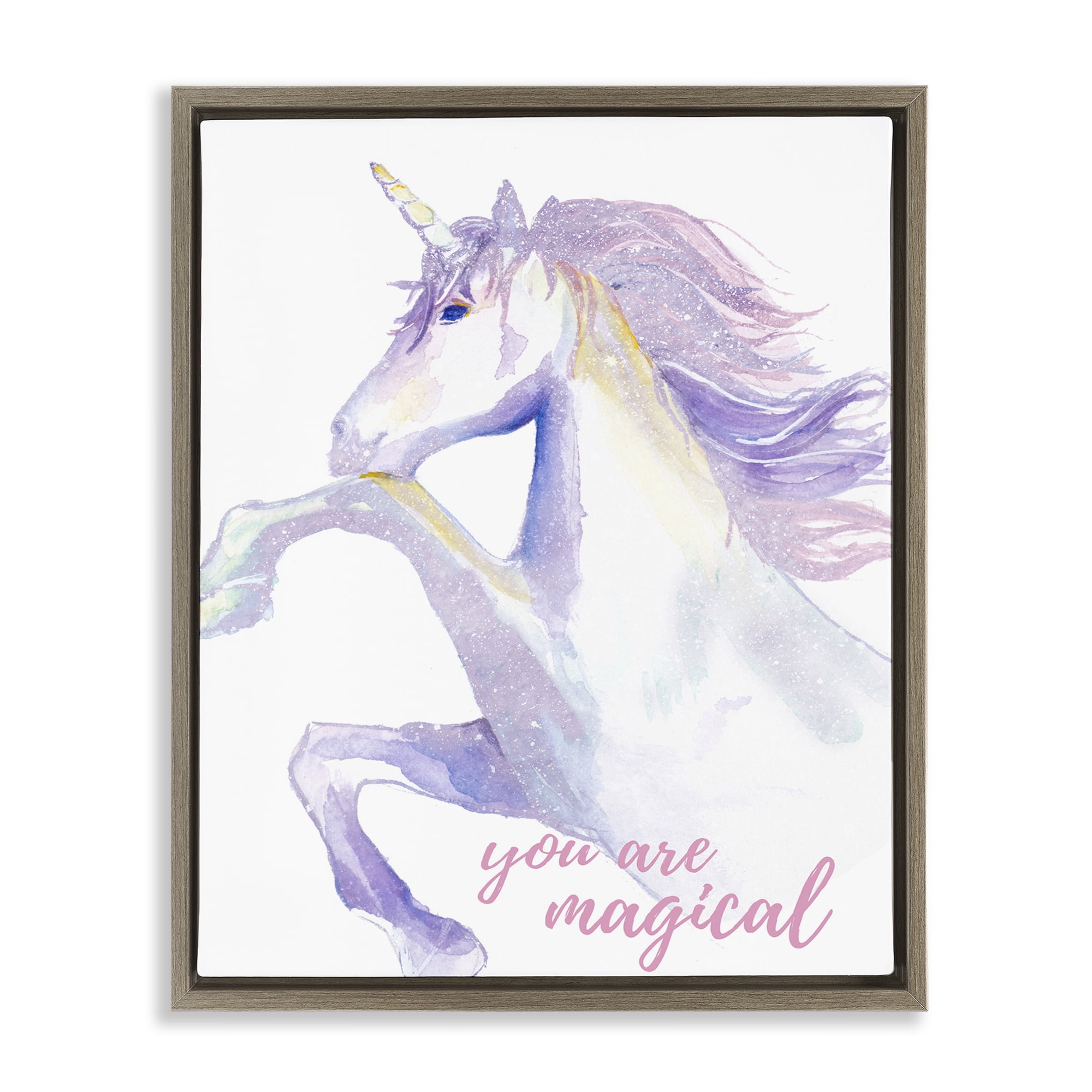 Stupell Industries You Are Magical Unicorn Fairy Tales & Fantasy Painting Brown Floater Framed Art Print Wall Art, 25 x 31