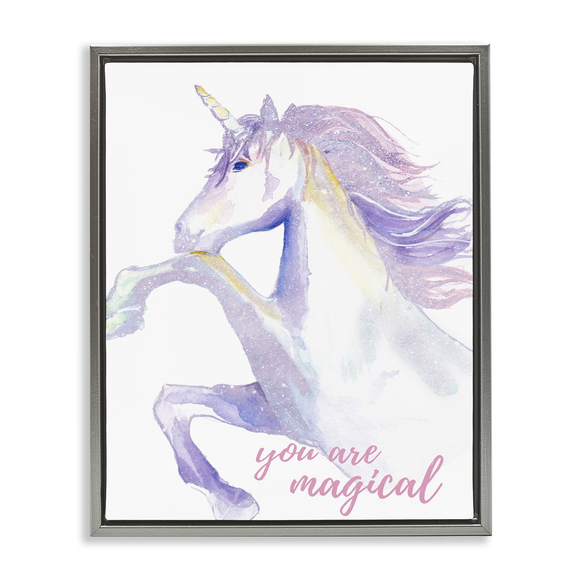 Stupell Industries You Are Magical Unicorn Fairy Tales & Fantasy Painting Gray Floater Framed Art Print Wall Art, 17 x 21
