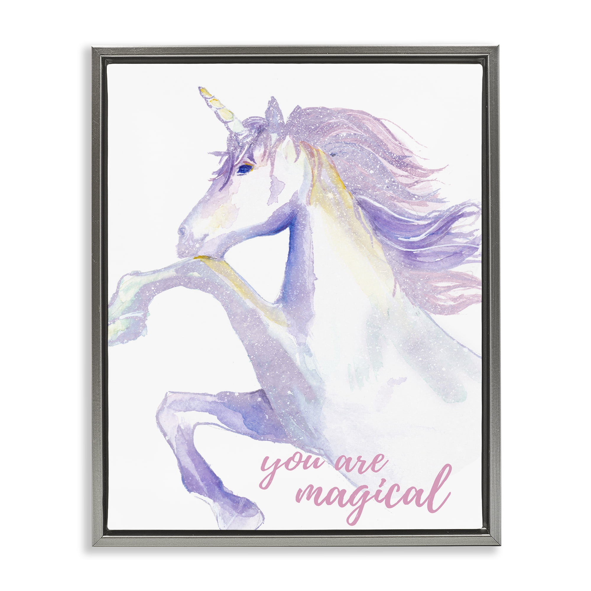Stupell Industries You Are Magical Unicorn Fairy Tales & Fantasy Painting Gray Floater Framed Art Print Wall Art, 25 x 31
