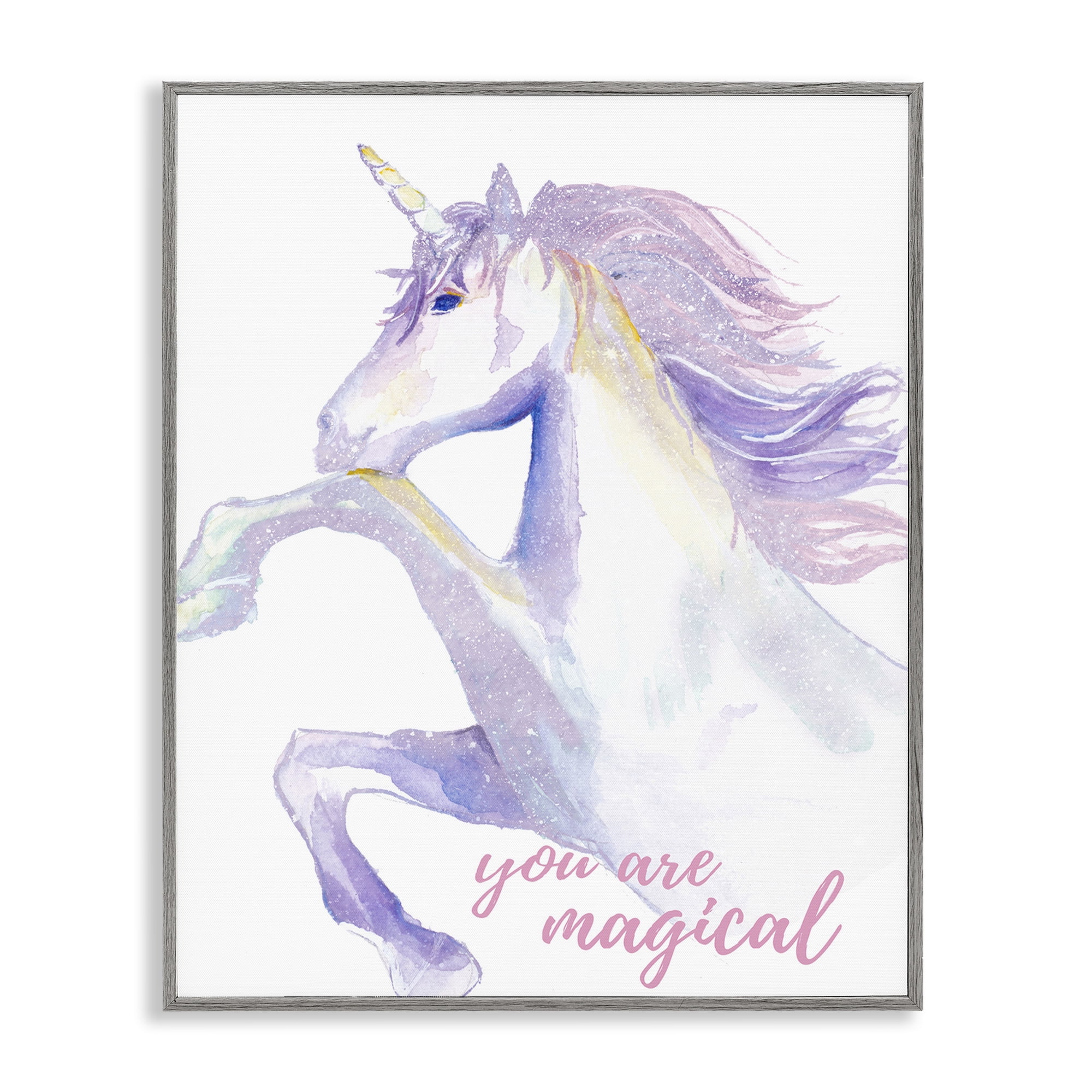 Stupell Industries You Are Magical Unicorn Fairy Tales & Fantasy Painting Gray Framed Art Print Wall Art, 16 x 20