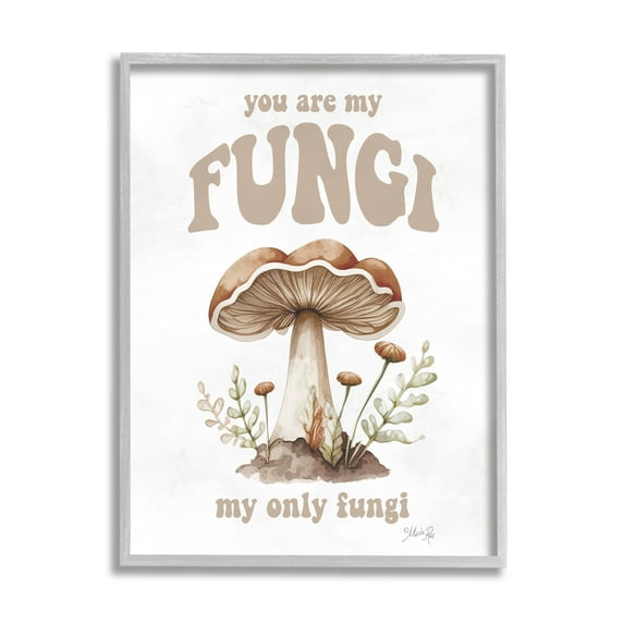 Stupell Industries You Are My Fungi Phrase Botanical & Floral Painting Gray Framed Art Print Wall Art, 16 x 20