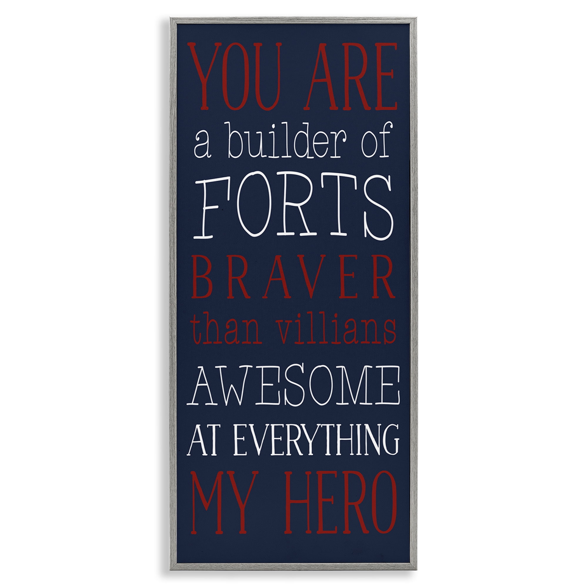 Stupell Industries You Are My Hero Typography Painting Gray Framed Art Print Wall Art, 13 x 30