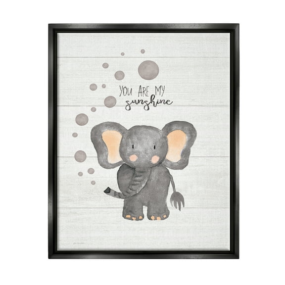 Stupell Industries You Are My Sunshine Elephant Jet Black Framed Floating Canvas Wall Art, 16x20, by Jo Moulton