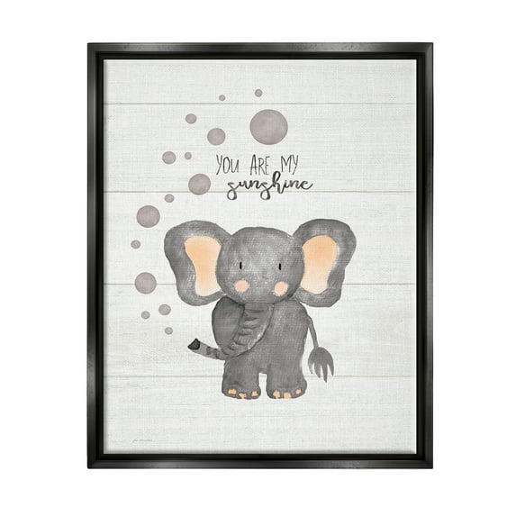Stupell Industries You Are My Sunshine Elephant Jet Black Framed Floating Canvas Wall Art, 16x20, by Jo Moulton