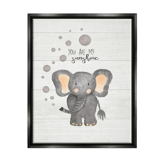 Stupell Industries You Are My Sunshine Elephant Jet Black Framed Floating Canvas Wall Art, 24x30, by Jo Moulton