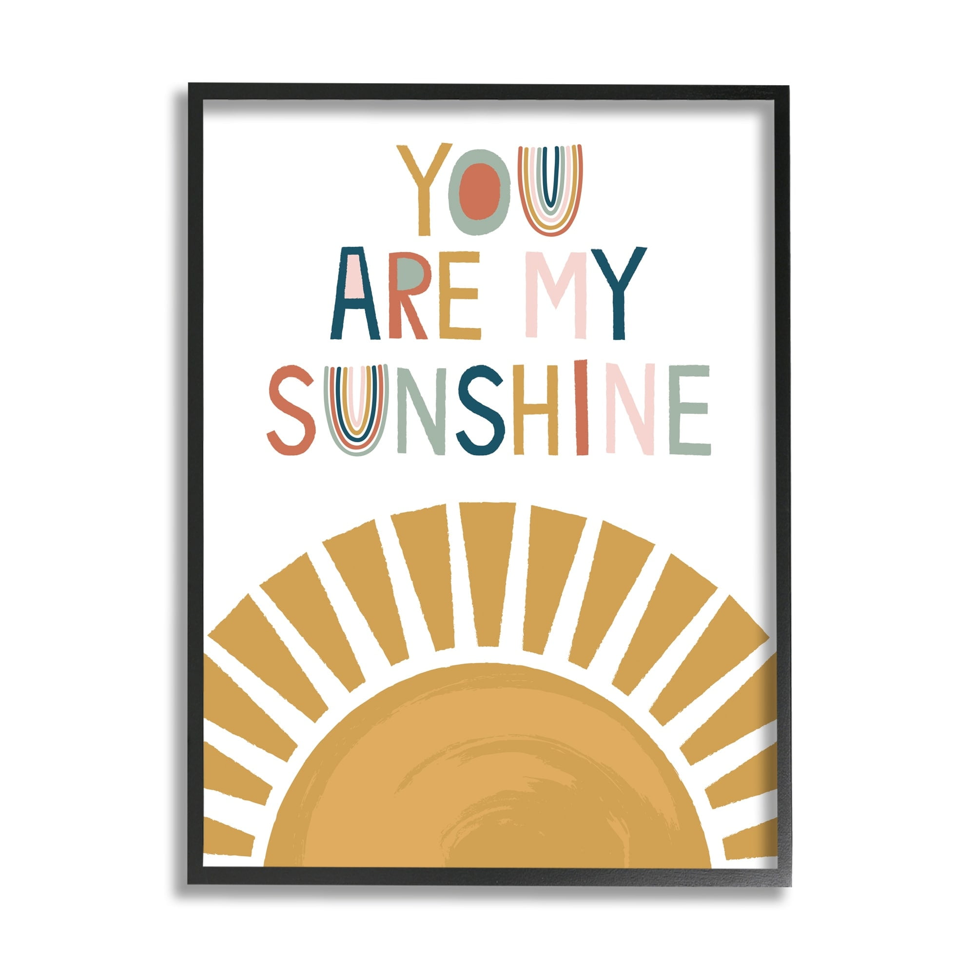 Stupell Industries You Are My Sunshine Phrase Children's Sun Rise Graphic Art Black Framed Art Print Wall Art, 11x14, by Lisa Perry Whitebutton