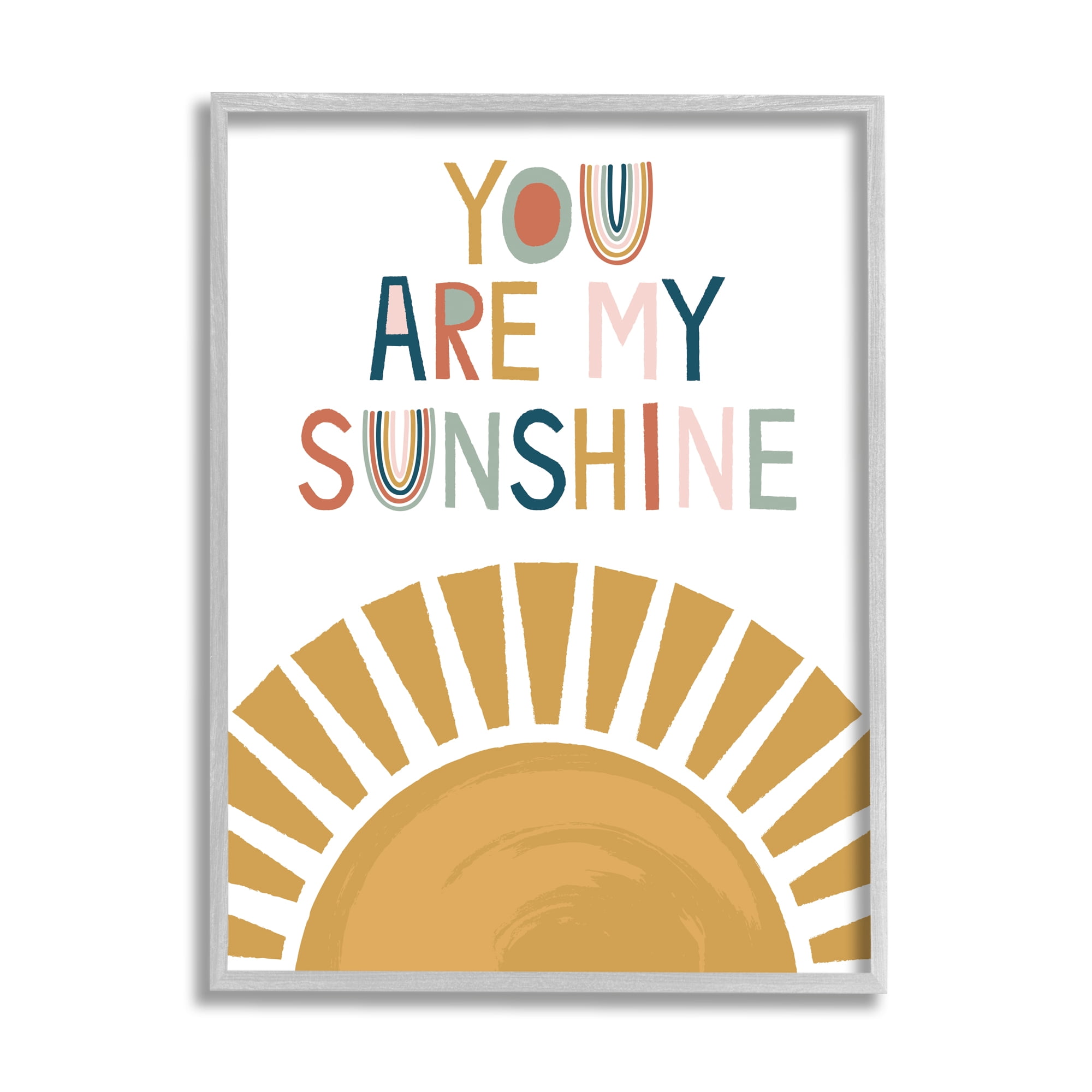 Stupell Industries You Are My Sunshine Phrase Children's Sun Rise Graphic Art Gray Framed Art Print Wall Art, 11x14, by Lisa Perry Whitebutton