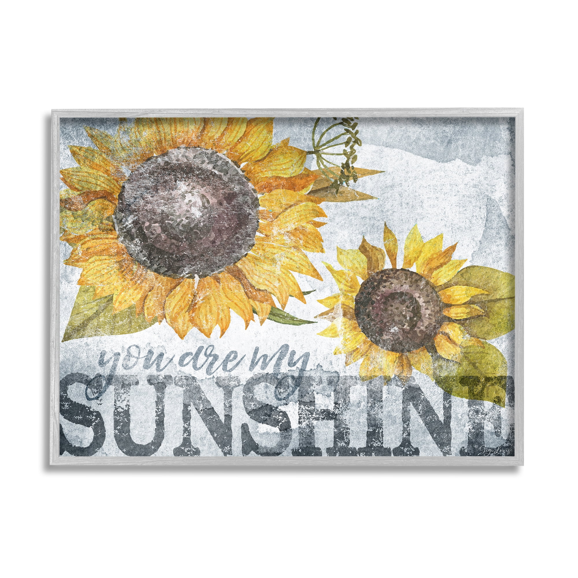 Stupell Industries You Are My Sunshine Quote Distressed Sunflower Design Graphic Art Framed Art Print Wall Art, 30x24, By Gigi Louise