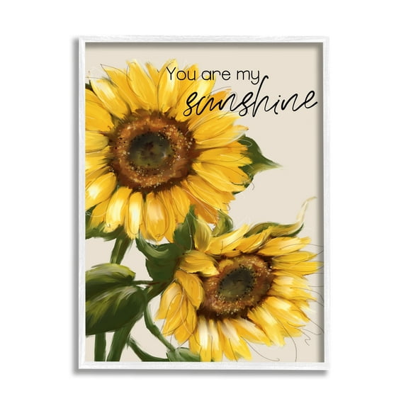 Stupell Industries You Are My Sunshine Vivid Sunflower Blossoms Graphic Art White Framed Art Print Wall Art, Design by Conrad Knutsen