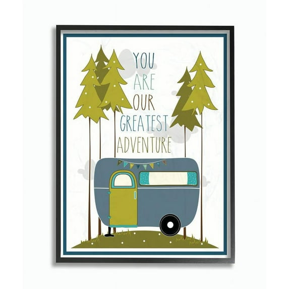 Stupell Industries You Are Our Greatest Adventure Art Wall Plaque, Blue/Green Graphic Art Black Framed Art Print Wall Art, 24x30, by Karen Zukowski (Finny And Zook)