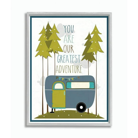Stupell Industries You Are Our Greatest Adventure Art Wall Plaque, Blue/Green Graphic Art Gray Framed Art Print Wall Art, 16x20, by Karen Zukowski (Finny And Zook)