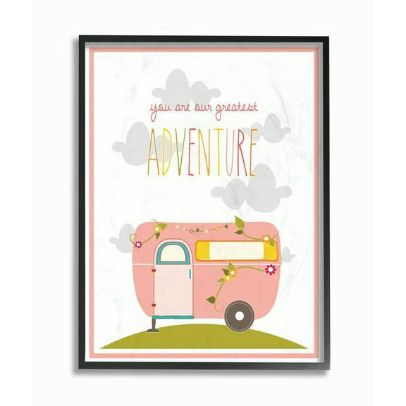 Stupell Industries You Are Our Greatest Adventure Art Wall Plaque, Pink/Gray Graphic Art Black Framed Art Print Wall Art, 11x14, by Karen Zukowski (Finny And Zook)