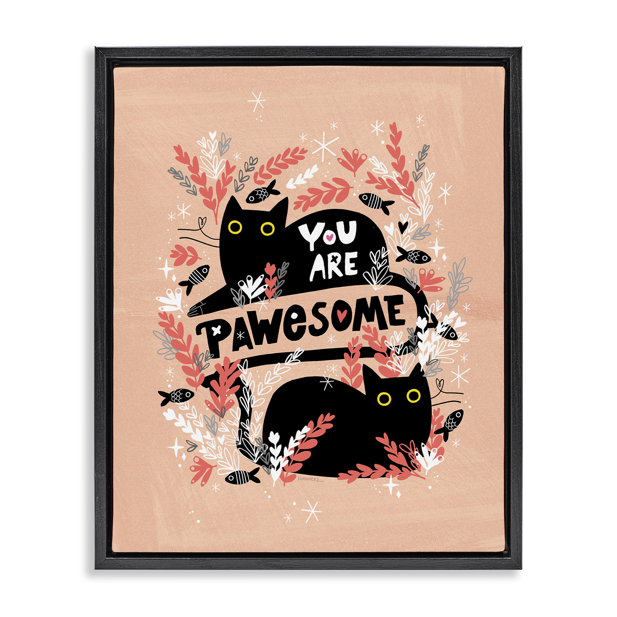 Stupell Industries You Are Pawesome Cats Animals Painting Black Floater Framed Canvas Art Print Wall Art, 25 x 31