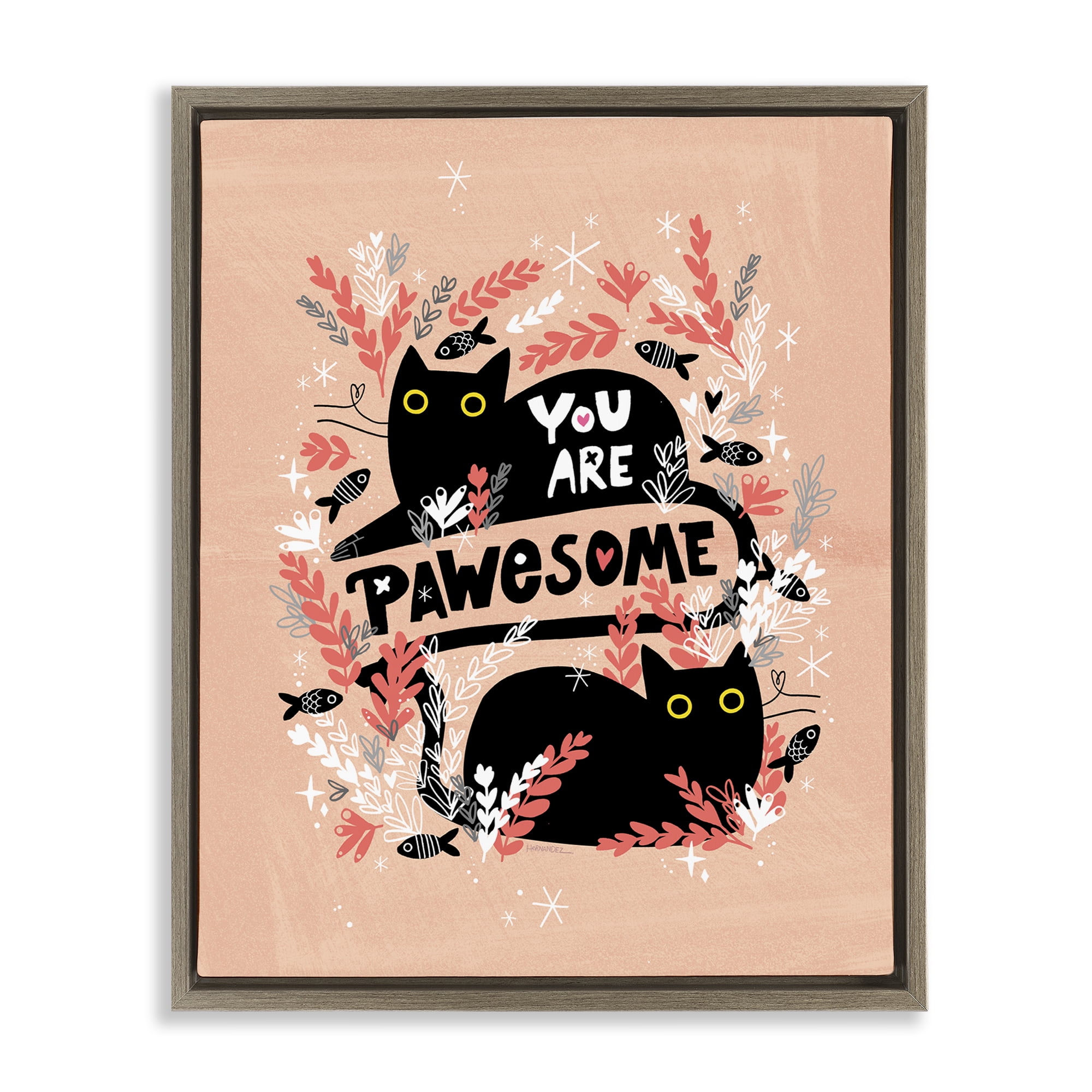 Stupell Industries You Are Pawesome Cats Animals Painting Brown Floater Framed Canvas Art Print Wall Art, 17 x 21
